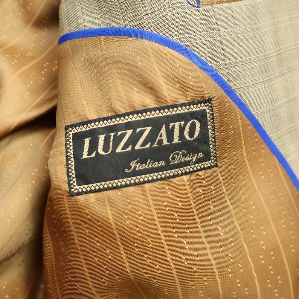 Luzzato Blazer Mens 44L Beige Plaid Check Italian Design Sport Coat Long Fit